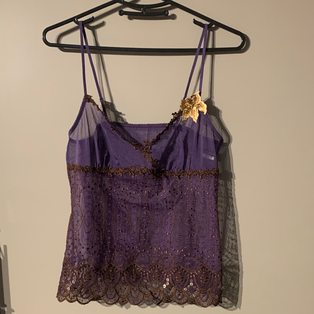 Chic Purple Lace Camisole with Gold Accents